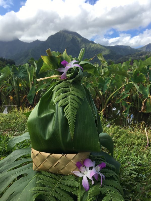Flowers Kauai Gift Basket wrapped in tea leaves